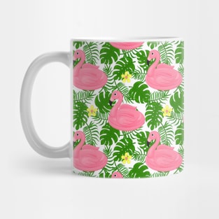 Pink Flamingo On Tropical Background Mug